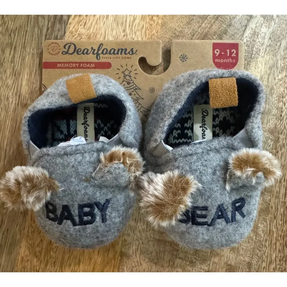 Super Adorable NWT Dearfoams Baby Bear Slippers - Gray (9-12 Months)